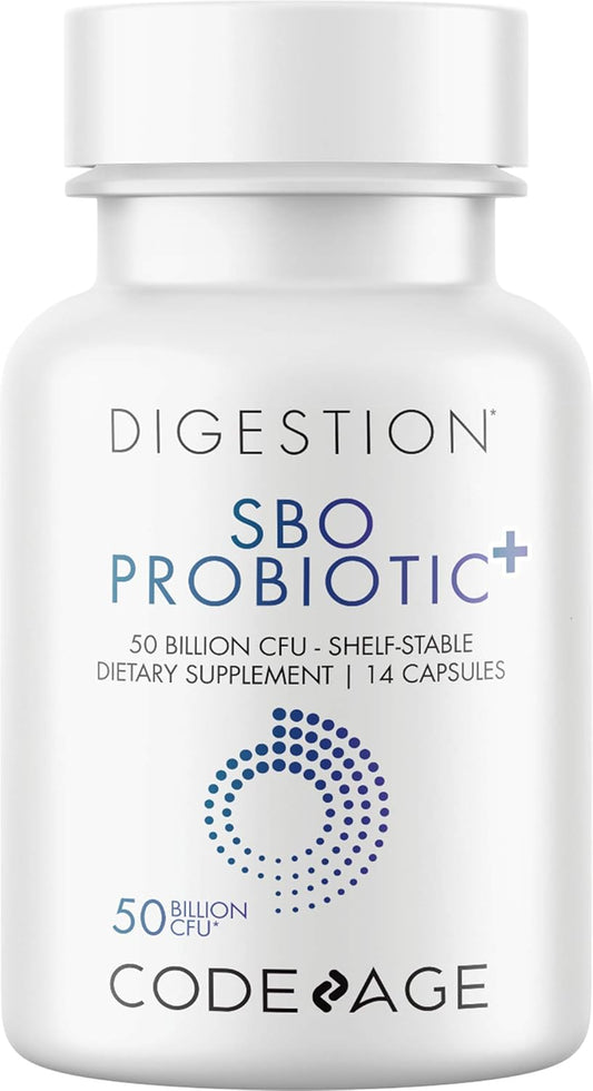 Codeage SBO Probiotics 50 Billion CFUs Travel Size Capsules - Shelf-Stable Supplement with Organic Fermented Botanicals & Prebiotics, 7-Day Formula