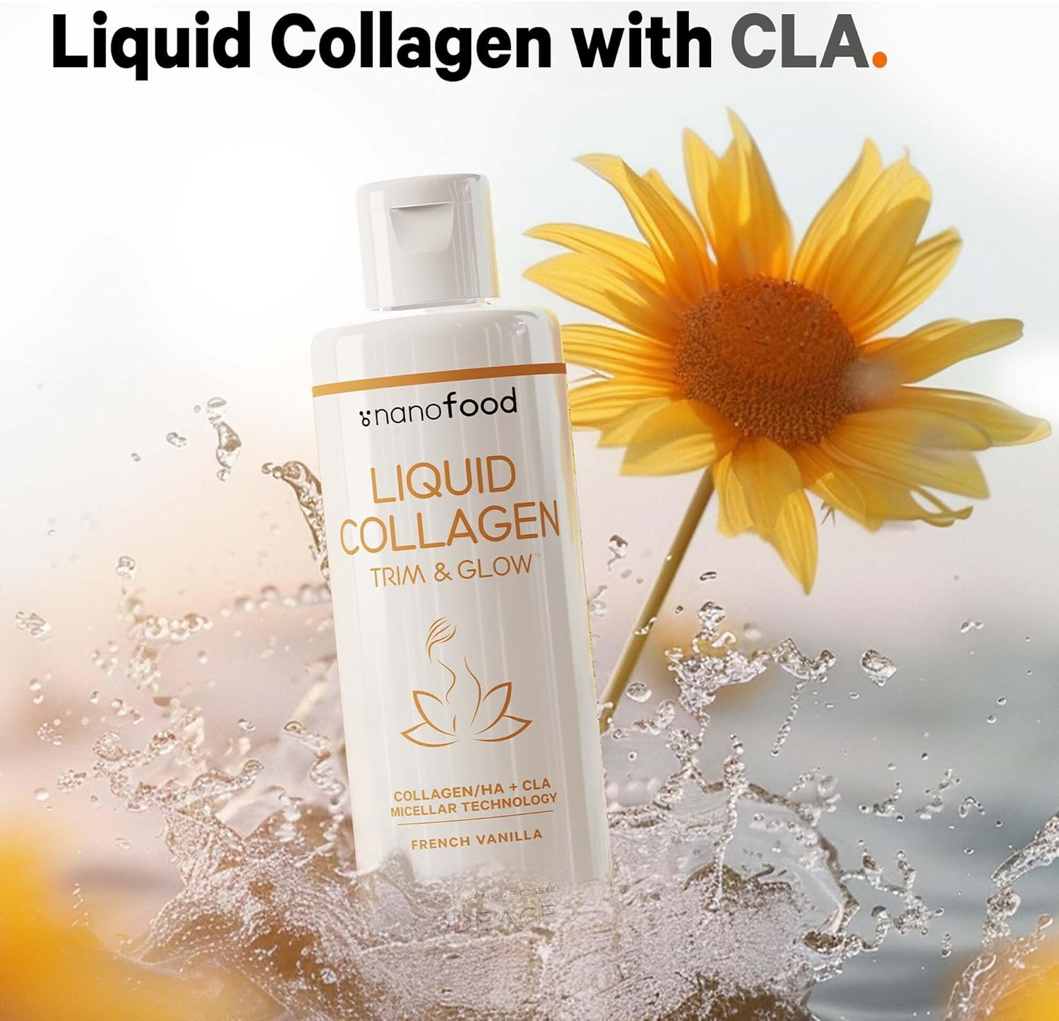Codeage Vanilla Liquid Collagen Supplement with CLA, Hyaluronic Acid, Vitamin E - Beauty Trim & Glow Peptides - 15.22 fl oz