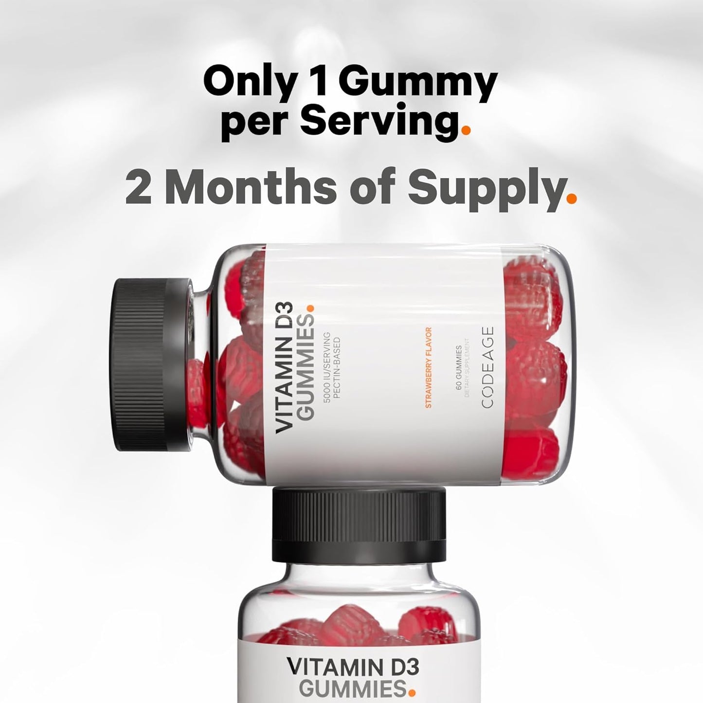 Codeage Vitamin D3 Gummies - High Potency Vitamin D3 Gummy Vitamins - 2-Month Supply - Strawberry Flavor - 60 Gummies