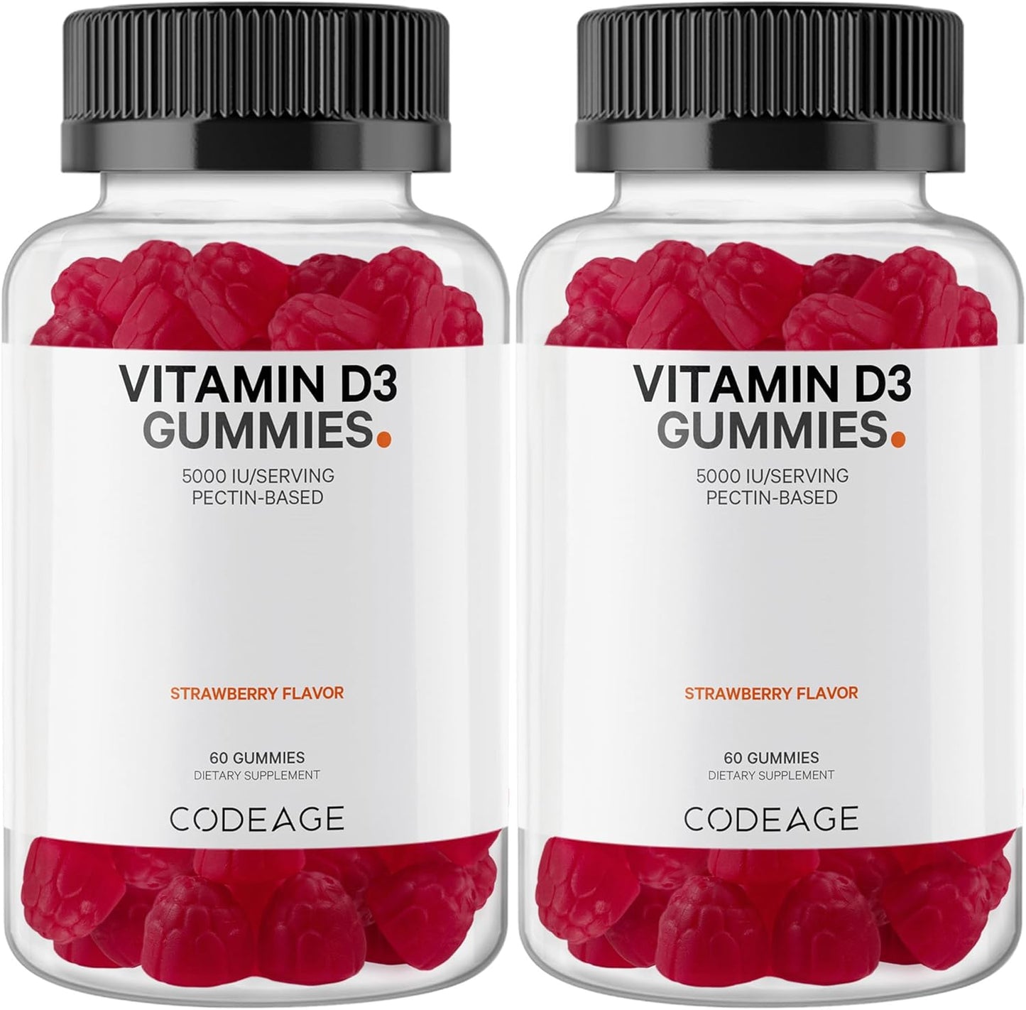 Codeage Vitamin D3 Gummy Vitamins 2-Pack, 5000 IU Cholecalciferol Gummies, Strawberry Flavor, Non-GMO, Pectin-Based