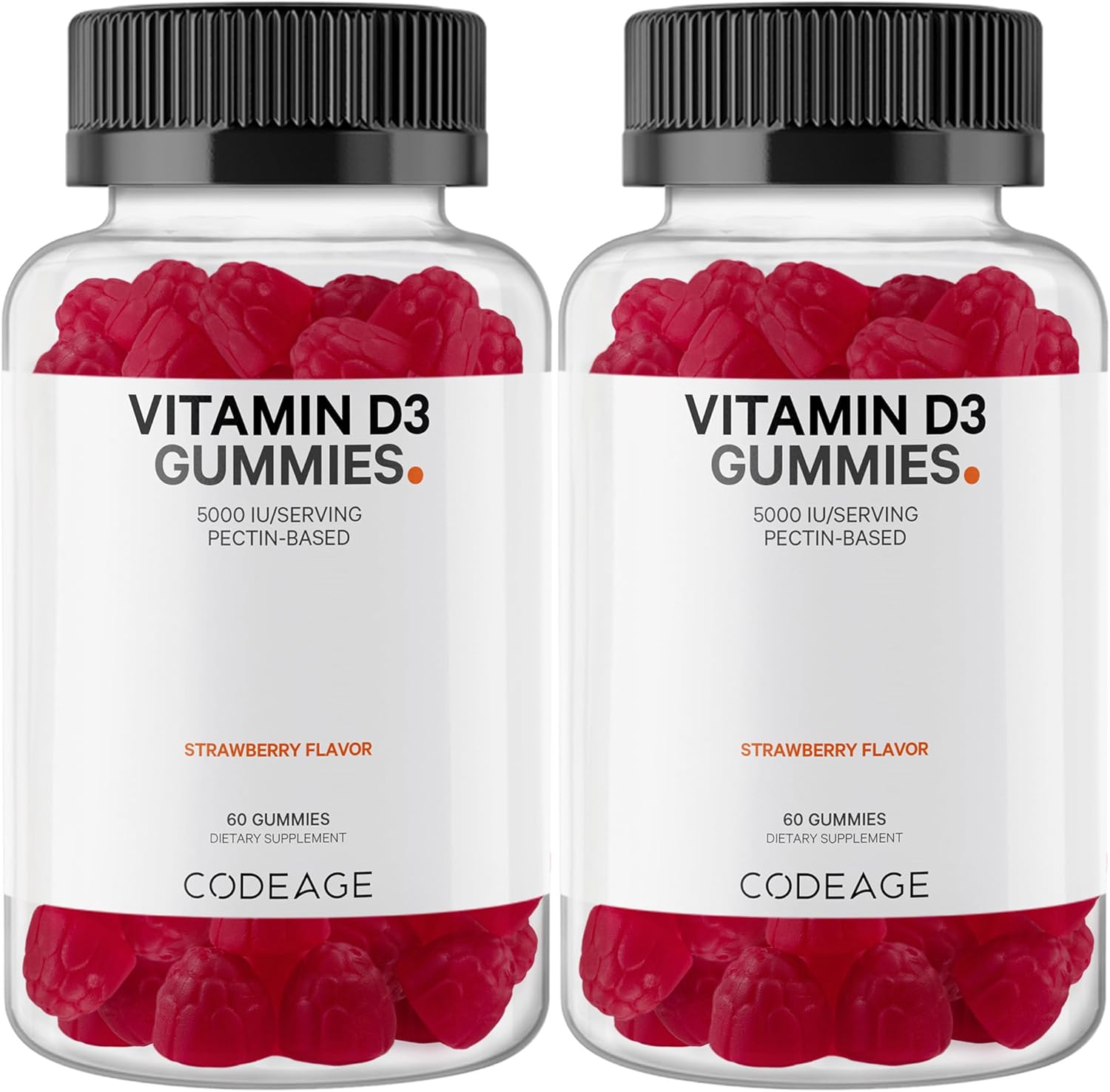 Codeage Vitamin D3 Gummy Vitamins 2-Pack, 5000 IU Cholecalciferol Gummies, Strawberry Flavor, Non-GMO, Pectin-Based