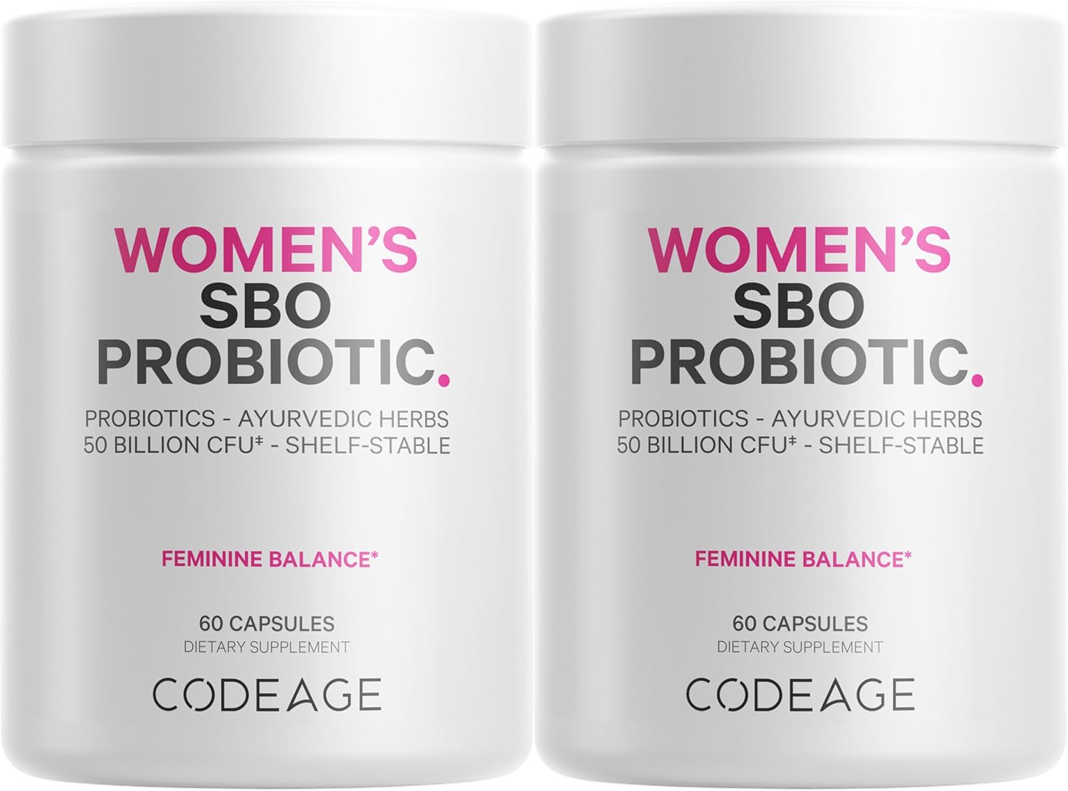 Codeage Women's Probiotics Supplement - 50 Billion CFUs - SBO Probiotics & Prebiotics - Cranberries - Feminine Health - Fermented Botanical Blend - Vegan & Non-GMO - 2 Pack