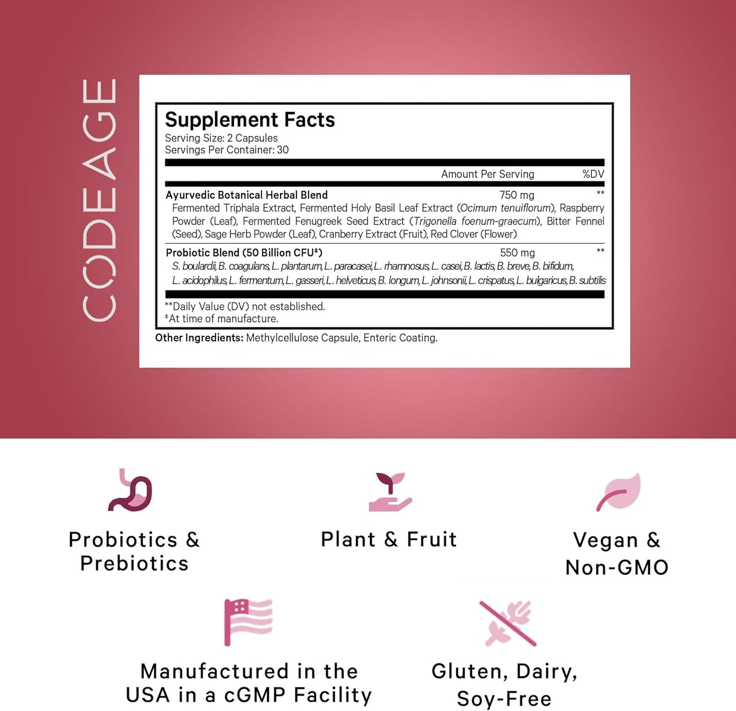 Codeage Women's Probiotics Supplement - 50 Billion CFUs - SBO Probiotics & Prebiotics - Cranberries - Feminine Health - Fermented Botanical Blend - Vegan & Non-GMO - 2 Pack