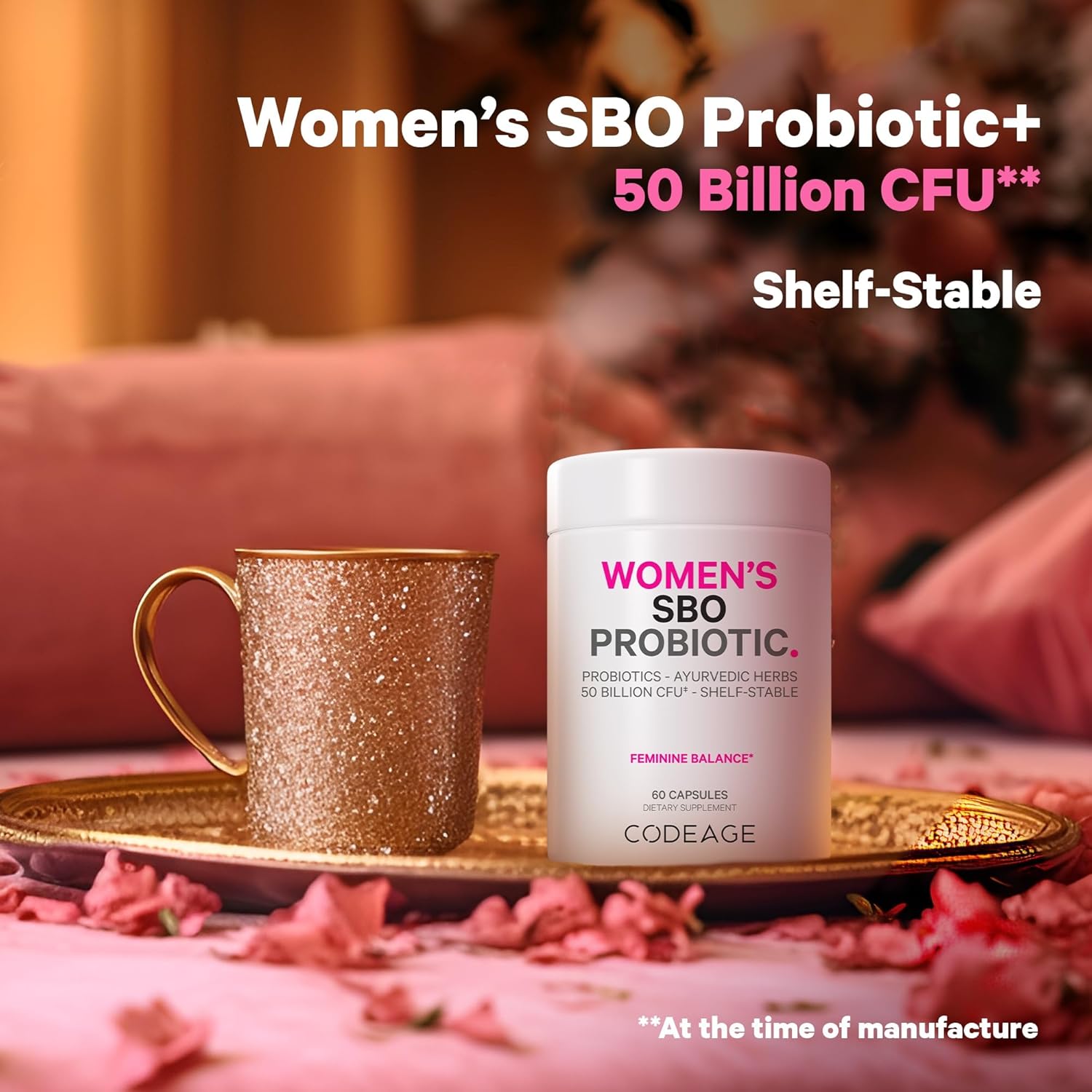 Codeage Women's Probiotics Supplement - 50 Billion CFUs - SBO Probiotics & Prebiotics - Cranberries - Feminine Health - Fermented Botanical Blend - Vegan & Non-GMO - 2 Pack