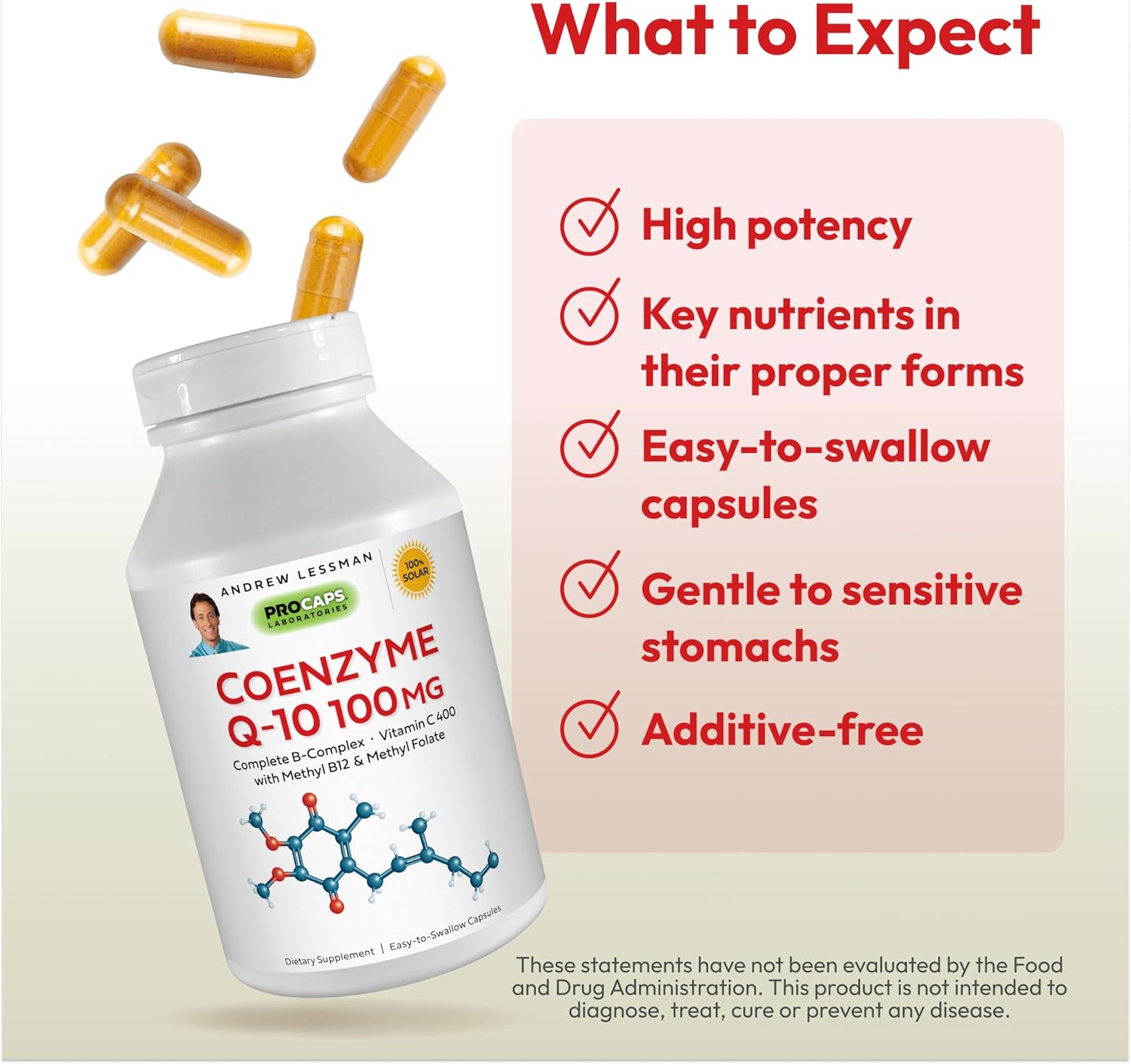 Coenzyme Q-10 100mg Capsules for Energy Production, Organ Function, Antioxidant Support, Aging, B-Complex - 30ct.