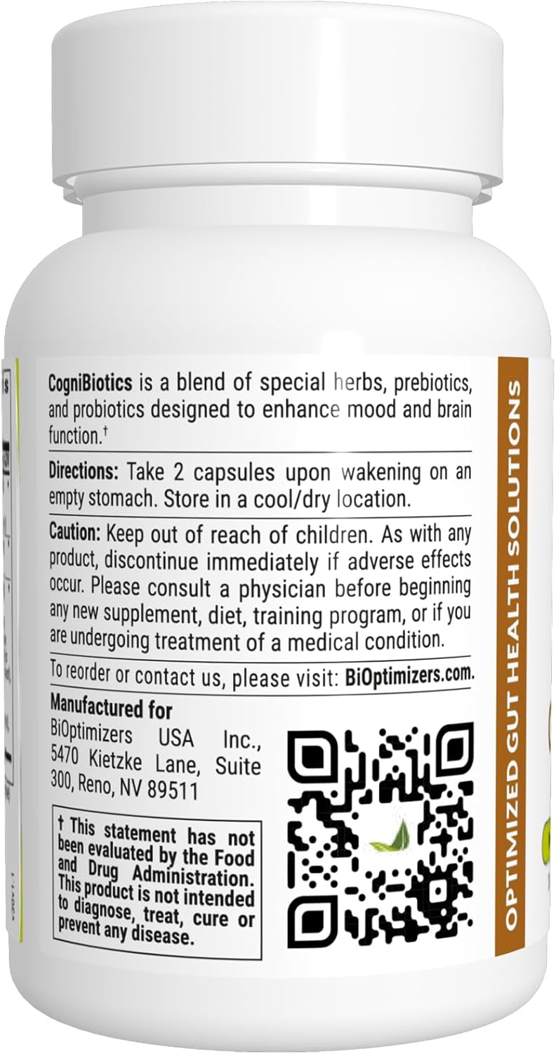 Cognibiotics Probiotic Brain Supplement - Enhances Mood, Focus, Memory, Mental Clarity - 30 Capsules