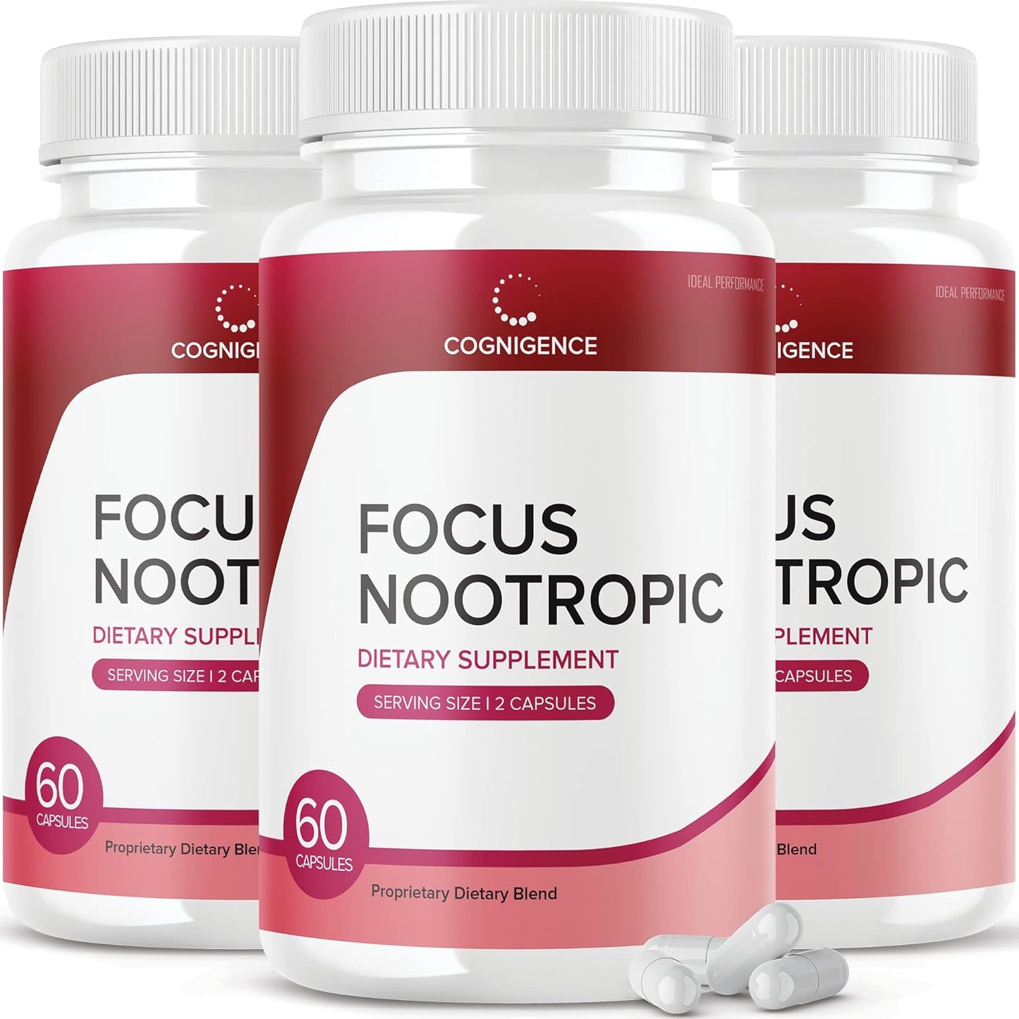 Cognigence Focus Nootropic Memory Booster Supplement Pills (3 Pack, 180 Capsules) for Optimal Performance