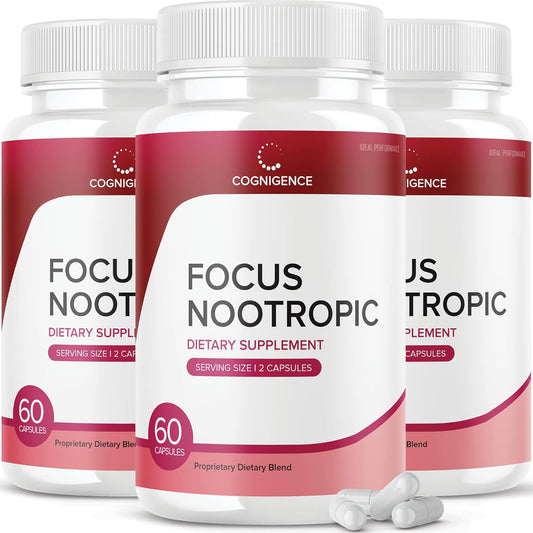 Cognigence Focus Nootropic Memory Booster Supplement Pills (3 Pack, 180 Capsules) for Optimal Performance