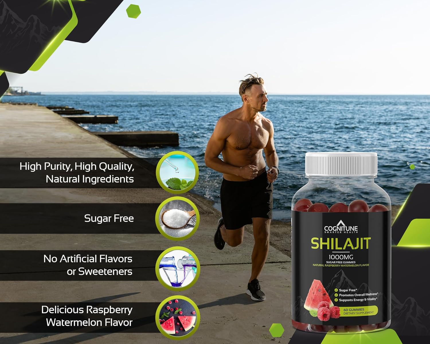 CogniTune Shilajit Gummies - 1,000mg Pure Shilajit Supplement, Natural Raspberry Watermelon Flavor, Mineral-Rich, Energy Boost & Wellness