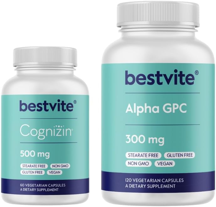 Cognizin 500mg & Alpha GPC 300mg Brain Supplements - Improve Memory and Focus - No Stearates