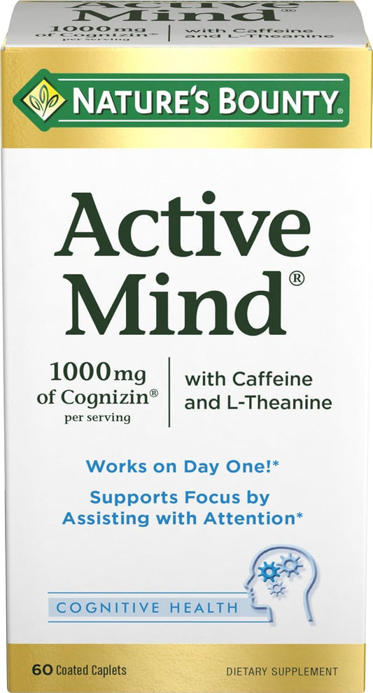 Cognizin and L-Theanine Dietary Supplement for Focus and Attention - 60 Caplets