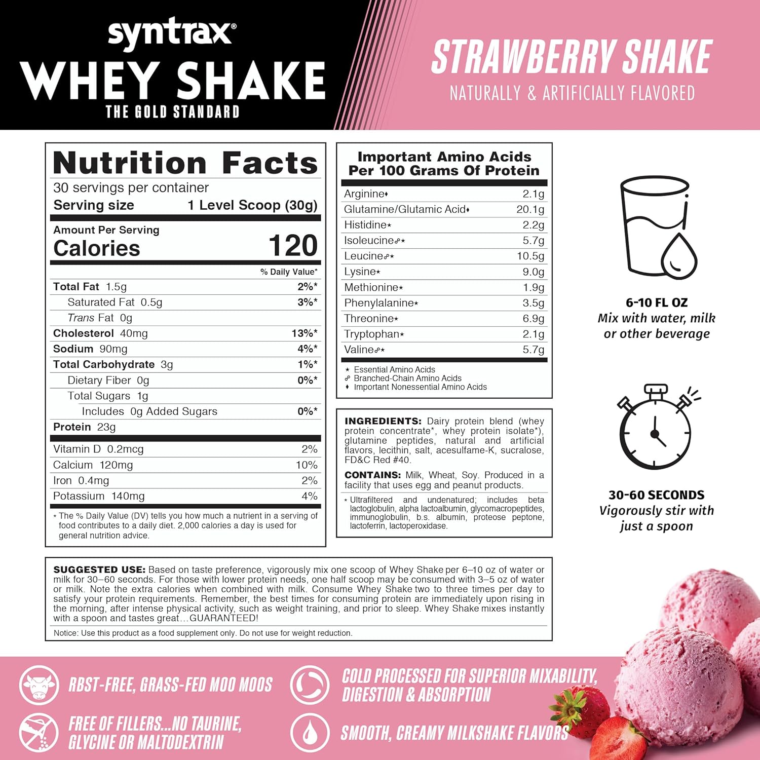 Cold Filtered Strawberry Whey Shake Protein Powder - 2 lbs by Syntrax Nutrition