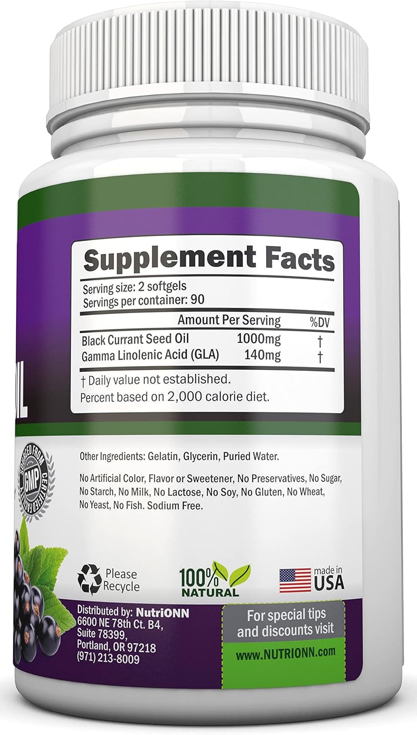 Cold-Pressed Black Currant Oil Softgels - 1000mg - 180ct - Hexane Free - Rich in GLA - Hormonal Balance - Immune, Hair & Skin Support - BoostGo Australia