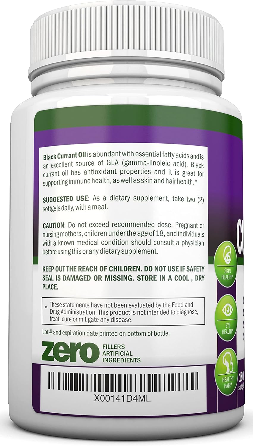 Cold-Pressed Black Currant Oil Softgels - 1000mg - 180ct - Hexane Free - Rich in GLA - Hormonal Balance - Immune, Hair & Skin Support - BoostGo Australia