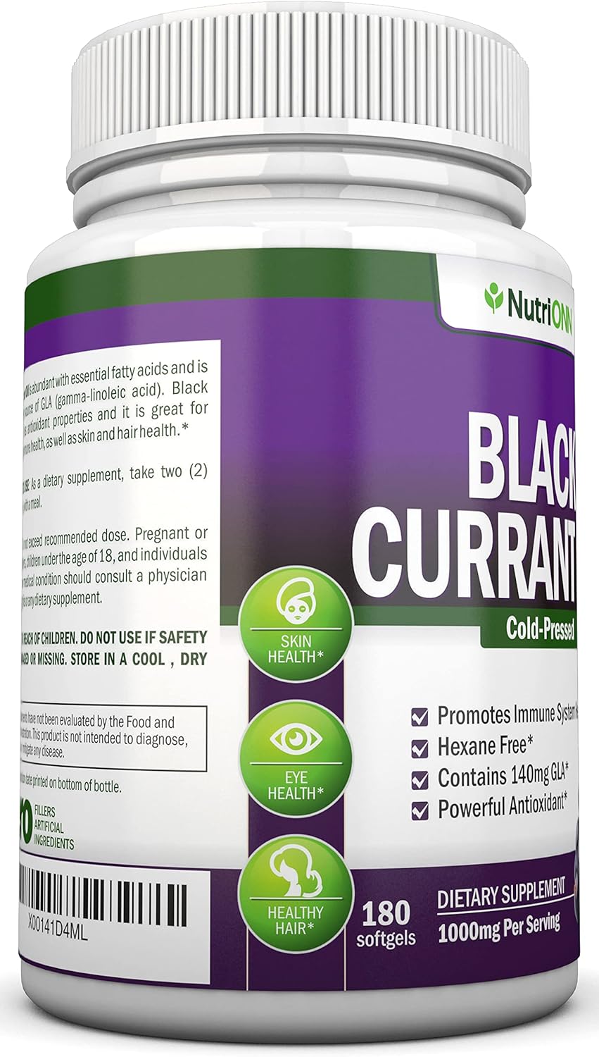 Cold-Pressed Black Currant Oil Softgels - 1000mg - 180ct - Hexane Free - Rich in GLA - Hormonal Balance - Immune, Hair & Skin Support - BoostGo Australia