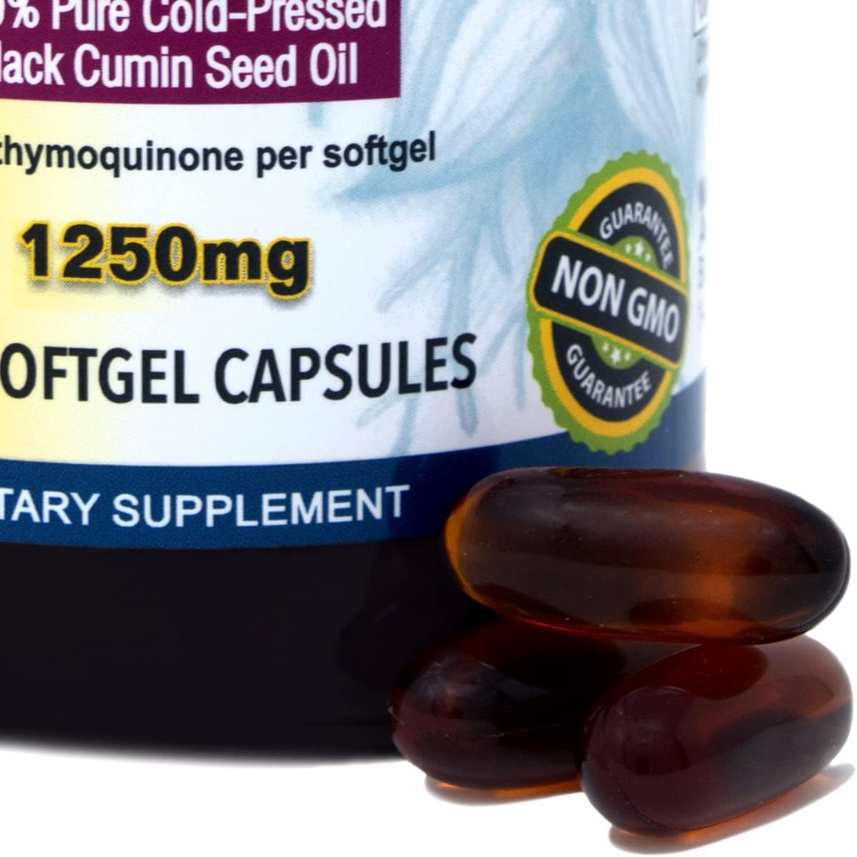 Cold-Pressed Black Seed Oil Pills 1250mg - Non GMO Softgel Capsules (100 Count) by Amazing Herbs
