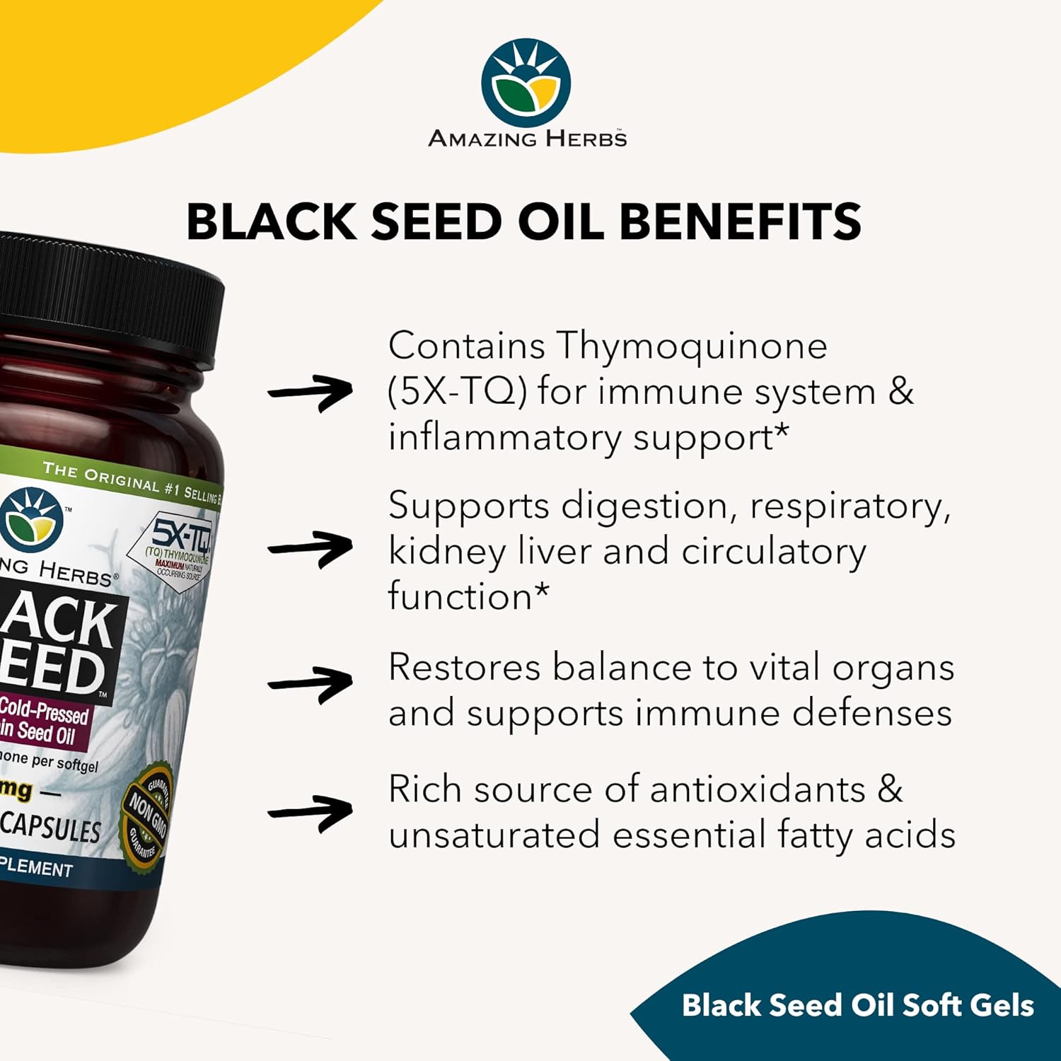 Cold-Pressed Black Seed Oil Softgels - 500mg, 90 Count - Amazing Herbs