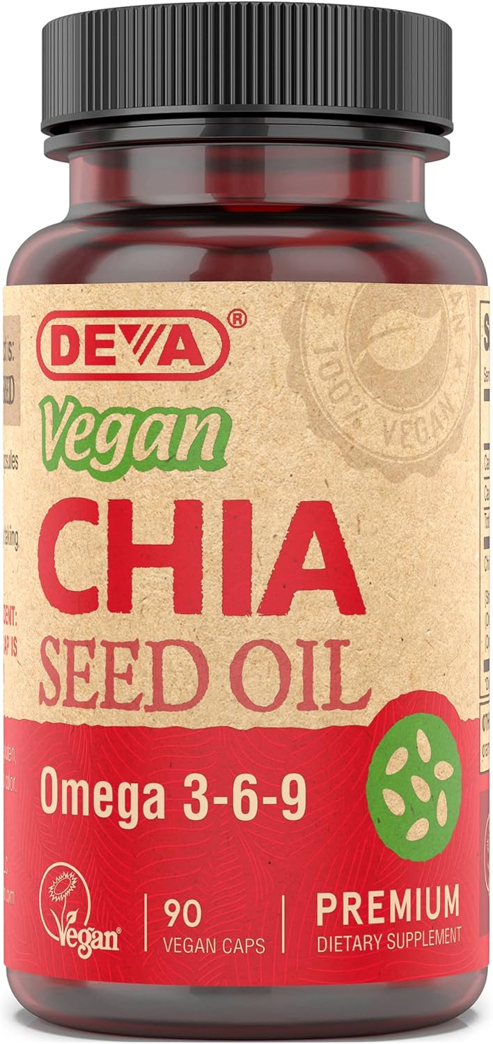 Cold-Pressed DEVA Vegan Chia Seed Oil Capsules with Omega 3, 6, 9 - 90 Count