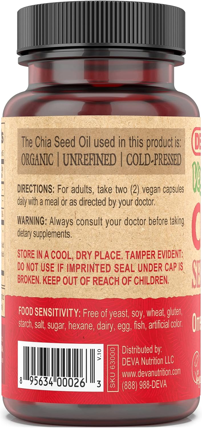 Cold-Pressed DEVA Vegan Chia Seed Oil Capsules with Omega 3, 6, 9 - 90 Count