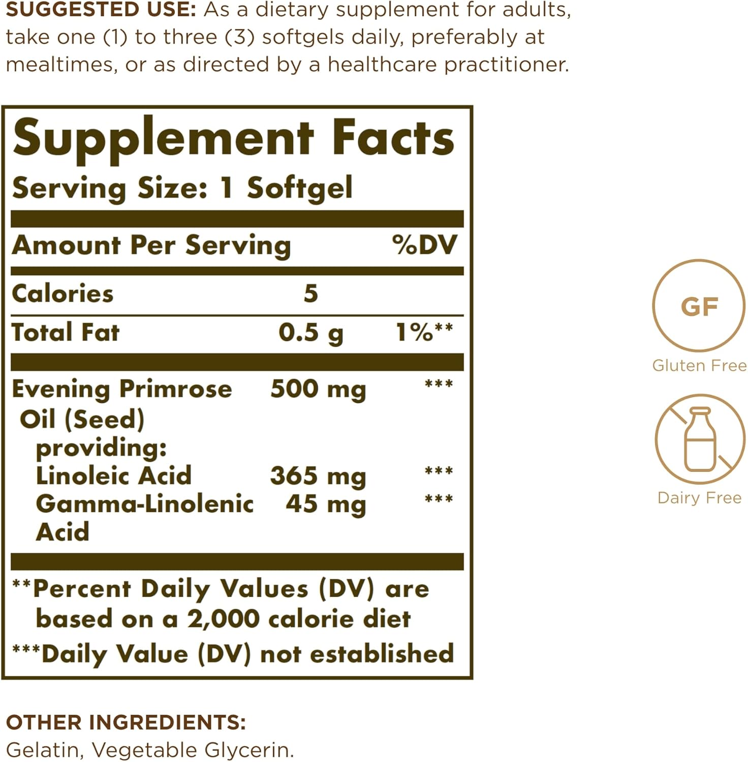 Cold Pressed Evening Primrose Oil Softgels 500mg - 90 Servings, Source of GLA - Gluten Free, Dairy Free by SOLGAR