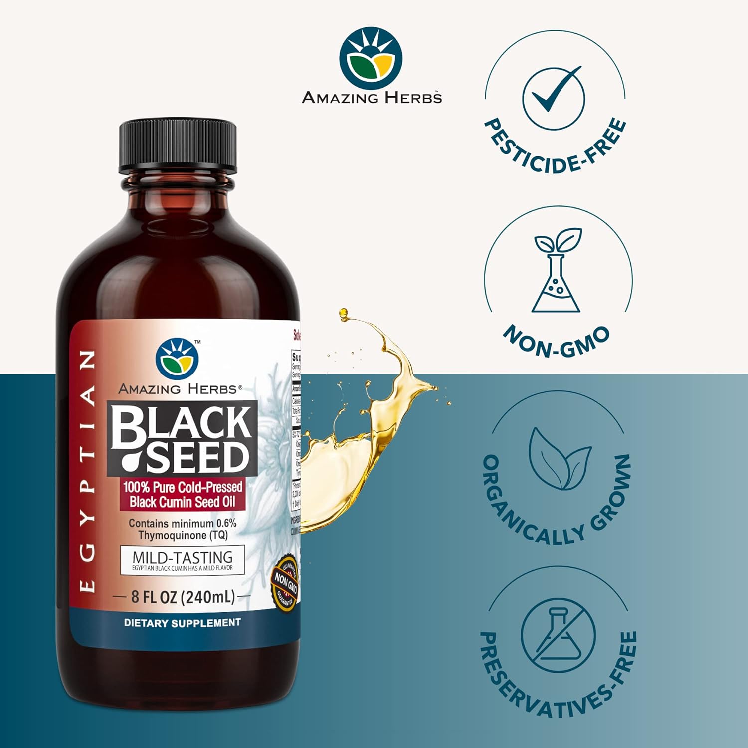 Cold Pressed Nigella Sativa Oil for Digestive & Immune Health - 8 Fl Oz - Gluten Free & Non GMO - Mild Flavor