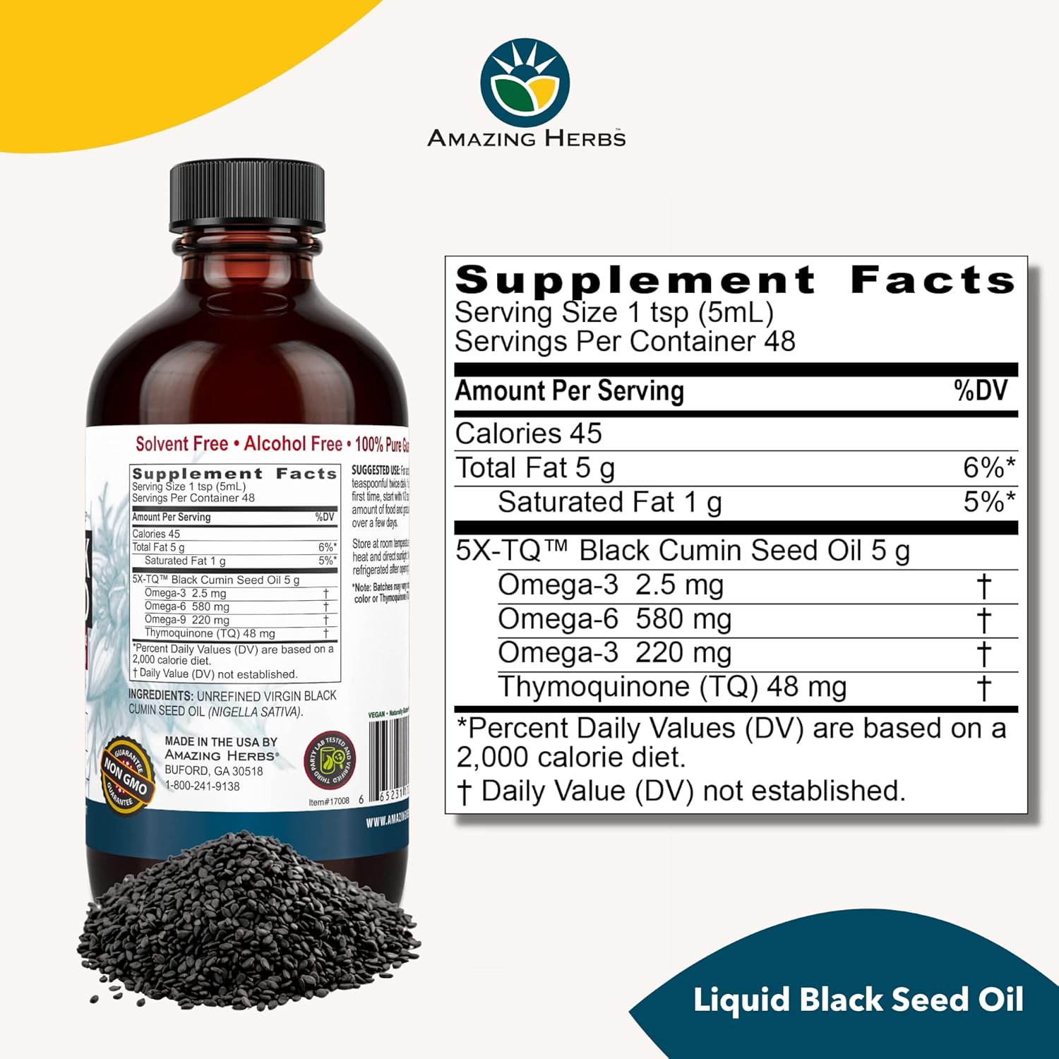 Cold Pressed Nigella Sativa Oil for Digestive & Immune Health - 8 Fl Oz - Gluten Free & Non GMO - Mild Flavor