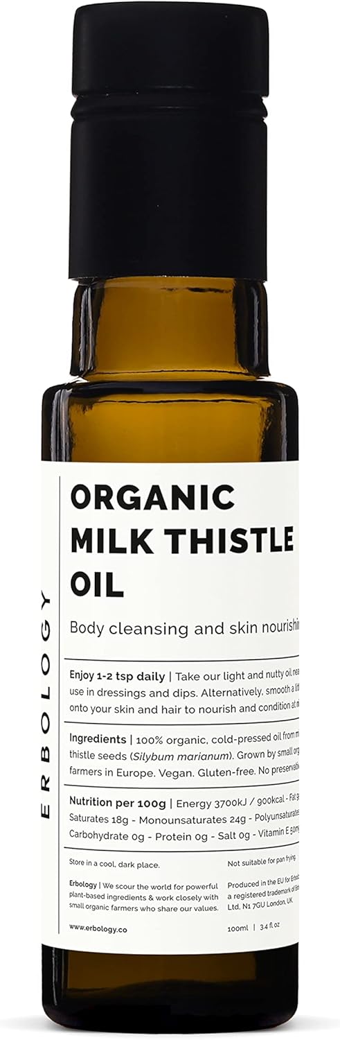 Cold-Pressed Organic Milk Thistle Oil - High in Vitamin E - Detoxifying - 3.4 fl oz - Farm Fresh - Non GMO - Additive-Free - Glass Bottle