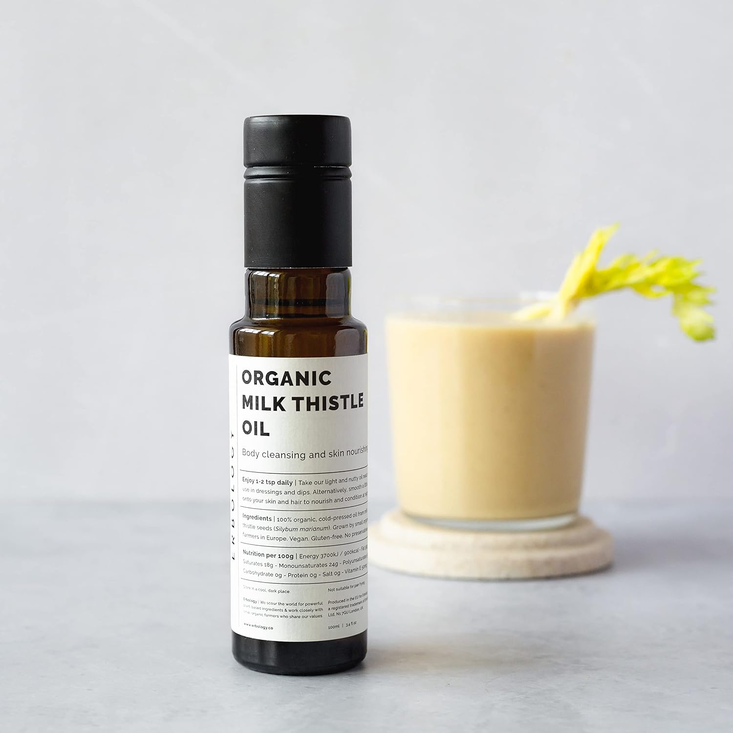 Cold-Pressed Organic Milk Thistle Oil - High in Vitamin E - Detoxifying - 3.4 fl oz - Farm Fresh - Non GMO - Additive-Free - Glass Bottle