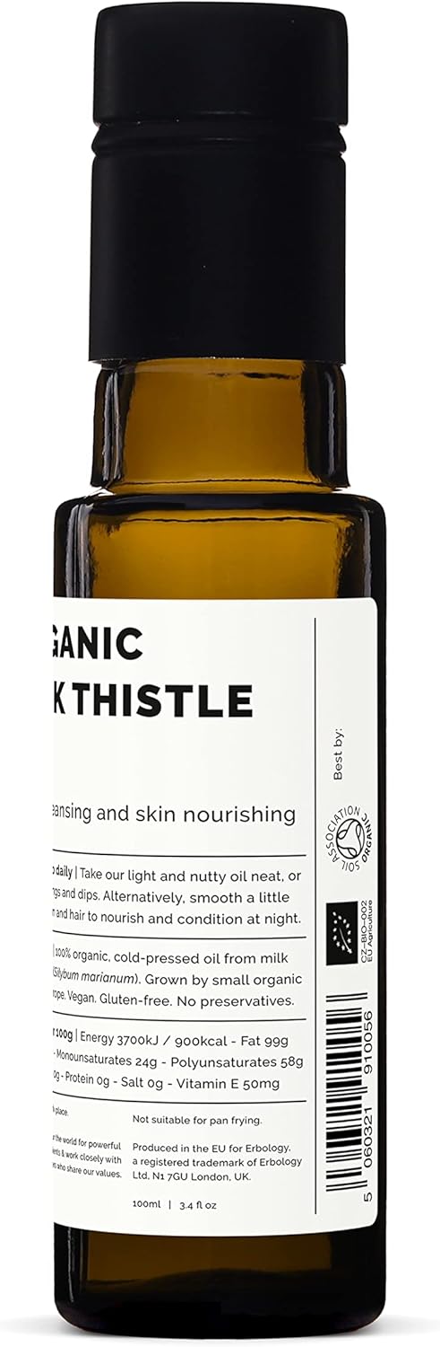 Cold-Pressed Organic Milk Thistle Oil - High in Vitamin E - Detoxifying - 3.4 fl oz - Farm Fresh - Non GMO - Additive-Free - Glass Bottle