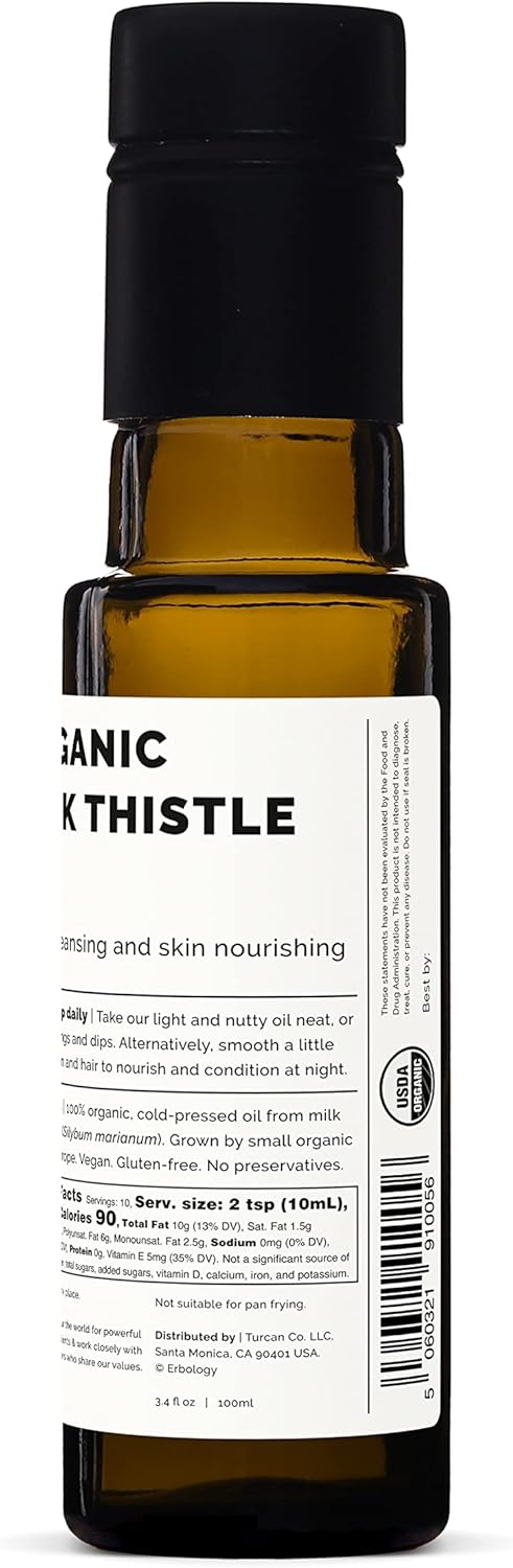 Cold-Pressed Organic Milk Thistle Oil - High in Vitamin E - Detoxifying - 3.4 fl oz - Farm Fresh - Non GMO - Additive-Free - Glass Bottle