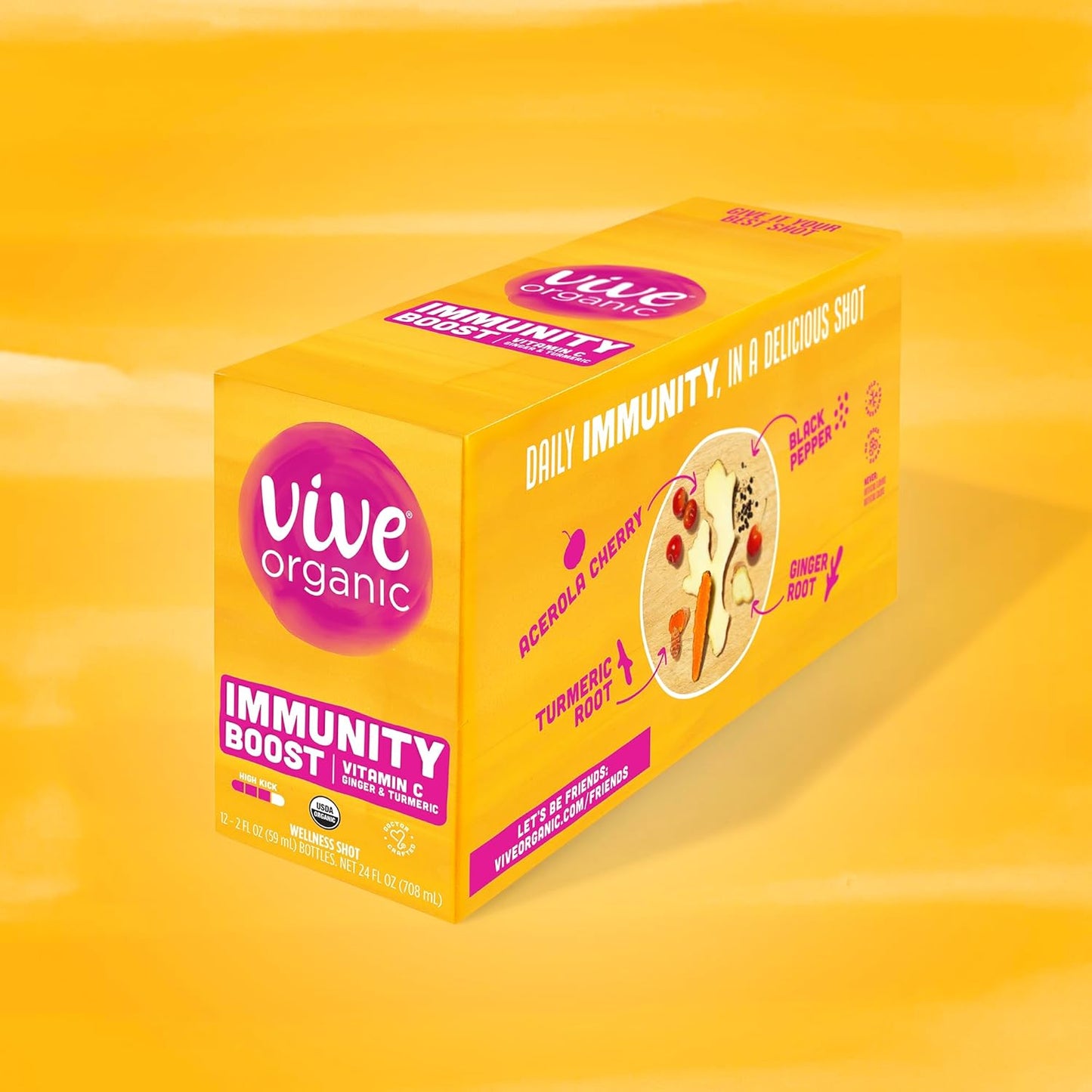 Cold-Pressed Turmeric and Ginger Immune Support Shot with Vitamin C - Vegan, Gluten Free, 2 Fl Oz (Pack of 12)