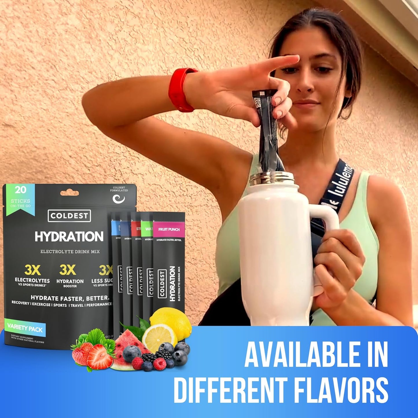 Coldest Water Electrolyte Powder Packets - Non GMO, No Artificial Sugar - 20 Sticks Triple Berry Flavor - BoostGo Australia