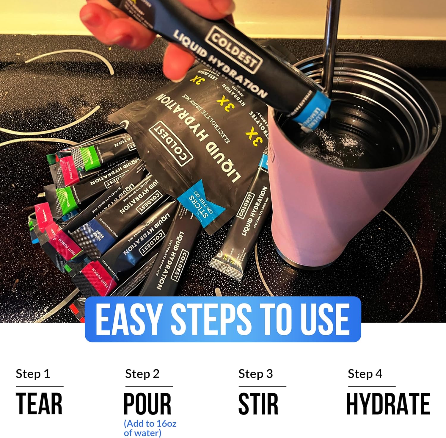 Coldest Water Electrolyte Powder Packets - Non GMO, No Artificial Sugar - 20 Sticks Triple Berry Flavor - BoostGo Australia