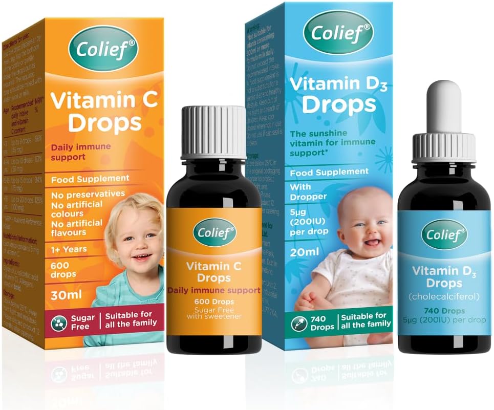 Colief Baby Immune Support Bundle with Vitamin D3 and Vitamin C Drops for Babies and Infants