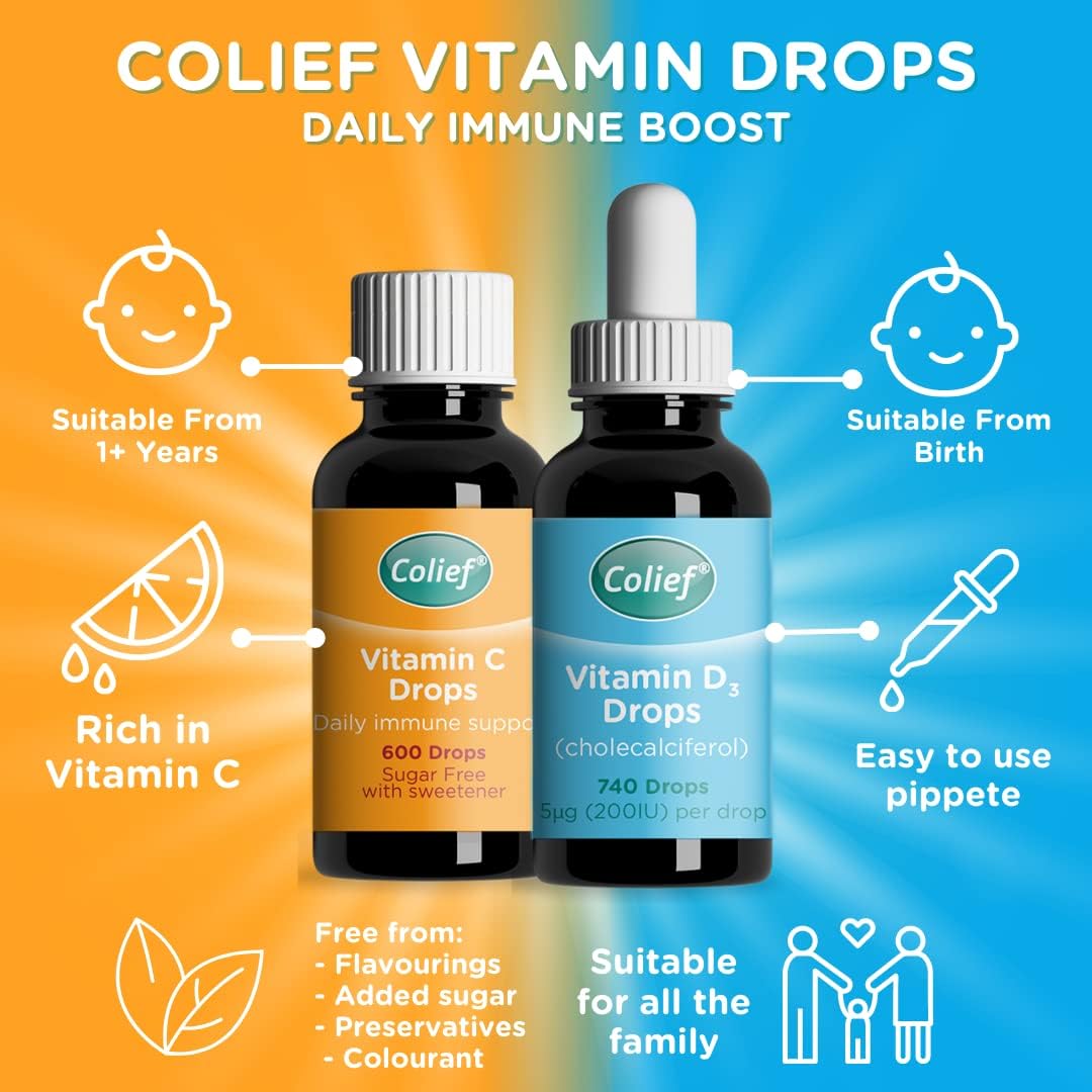 Colief Baby Immune Support Bundle with Vitamin D3 and Vitamin C Drops for Babies and Infants
