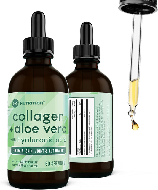 Collagen and Aloe Liquid Drops for Natural Detox and Digestion Support | Radiant Skin, Cleansing Formula | 60 Servings
