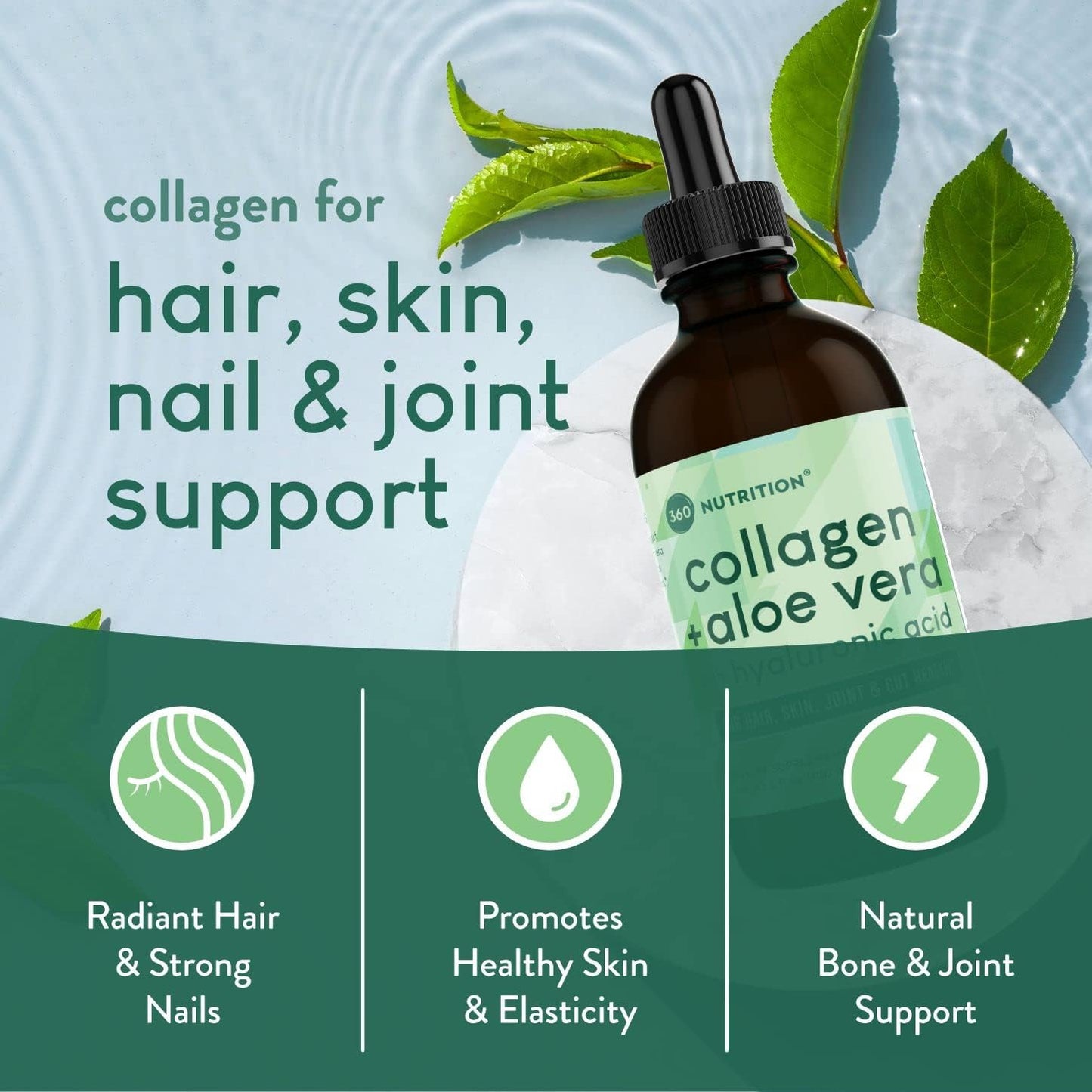 Collagen and Aloe Liquid Drops for Natural Detox and Digestion Support | Radiant Skin, Cleansing Formula | 60 Servings