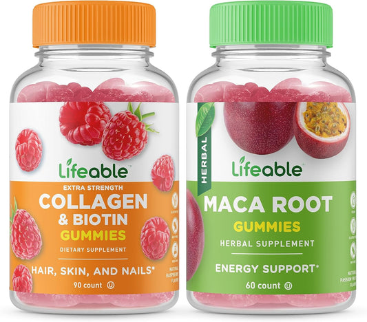 Collagen & Biotin with Moringa Leaf Gummies Bundle - Delicious Vitamin Supplement, Gluten & GMO Free Chewables