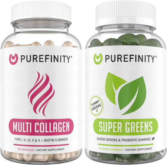 Collagen Capsules and Super Greens Gummies Bundle for Enhanced Nutrition