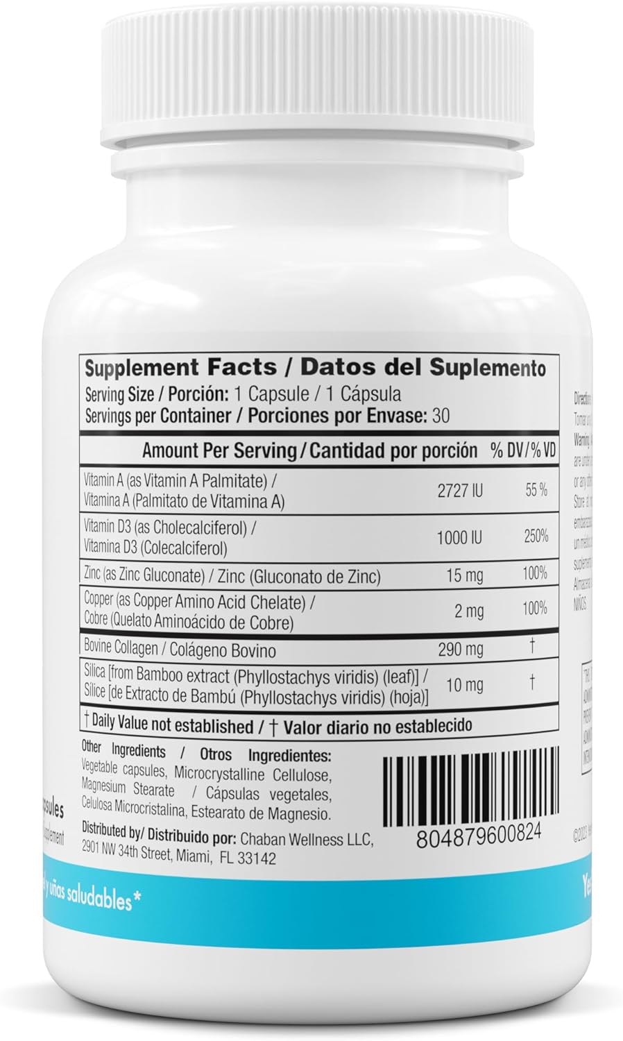 Collagen Capsules for Hair, Skin, and Nails with Vitamins A, D3, Zinc, and Copper - 4 Pack