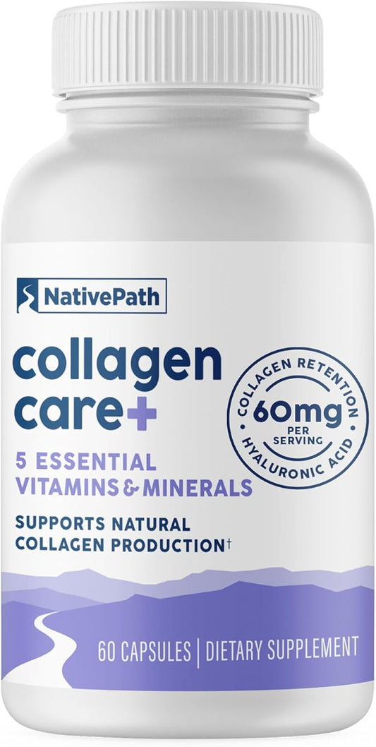Collagen Care+ Supplement with 5 Vitamins, Hyaluronic Acid, and Boron - 60 Capsules for Men and Women