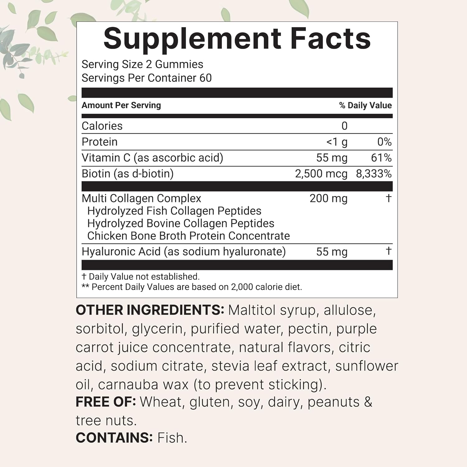 Collagen Gummies with Biotin, Hyaluronic Acid & Vitamin C Complex - Pomegranate & Berry Flavored - Sugar Free Non-GMO - 120 Count