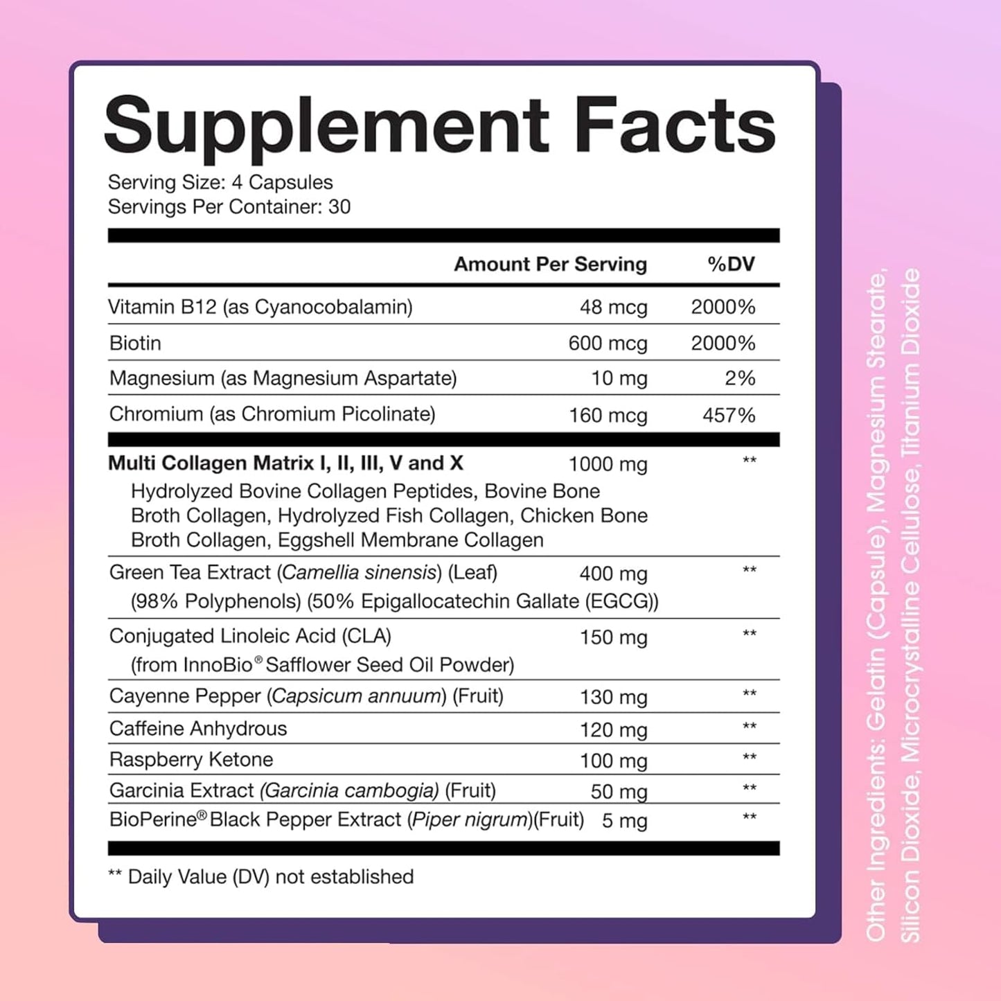 Collagen-Infused Thermogenic Supplement for Metabolism, Energy, and Focus with Benefits for Hair, Skin, Nails, and Joints - 120 Capsules