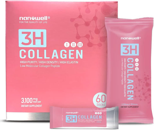 Collagen Peptide Powder with Vitamin C, Elastin, and Hyaluronic Acid - Hair, Skin, Nails, Joints, Bones - 60 Sticks