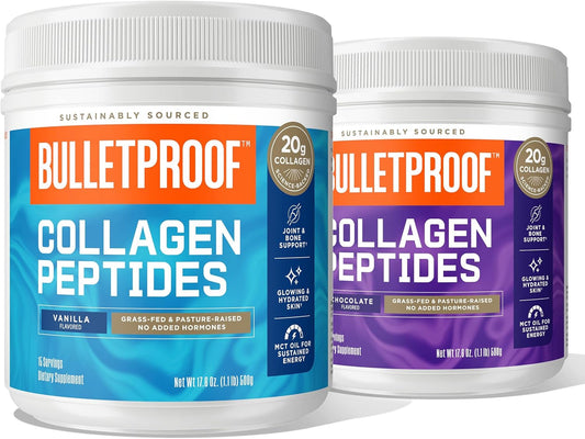 Collagen Peptides & Amino Acids Bundle - Vanilla + Chocolate Protein Powder with MCT Oil, 19g Protein, 17.6 Oz - Skin, Bones, Joints Support