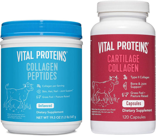 Collagen Peptides Powder 19.3oz + Type II Collagen Pills Supplement