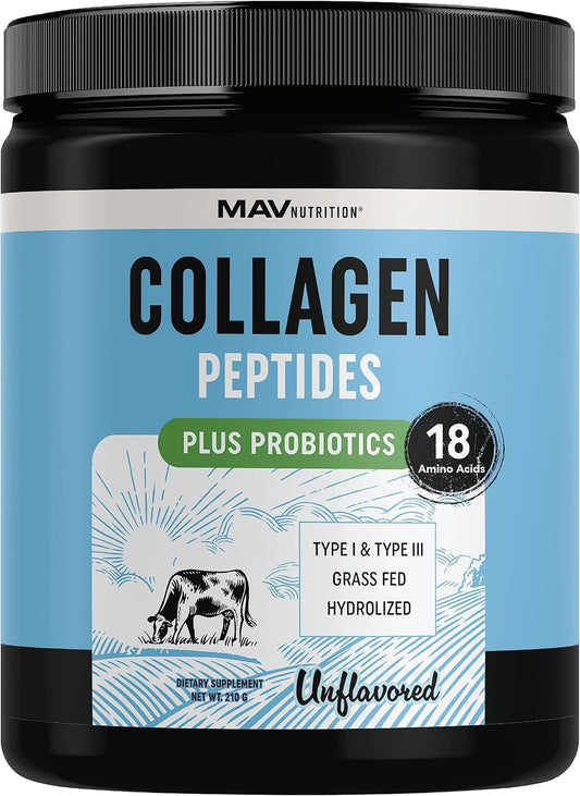 Collagen Peptides Powder with Probiotics for Hair, Skin, Nails & Gut Health | Grass Fed Hydrolyzed Bovine Collagen | 7000mg Per Serving | 210g Container