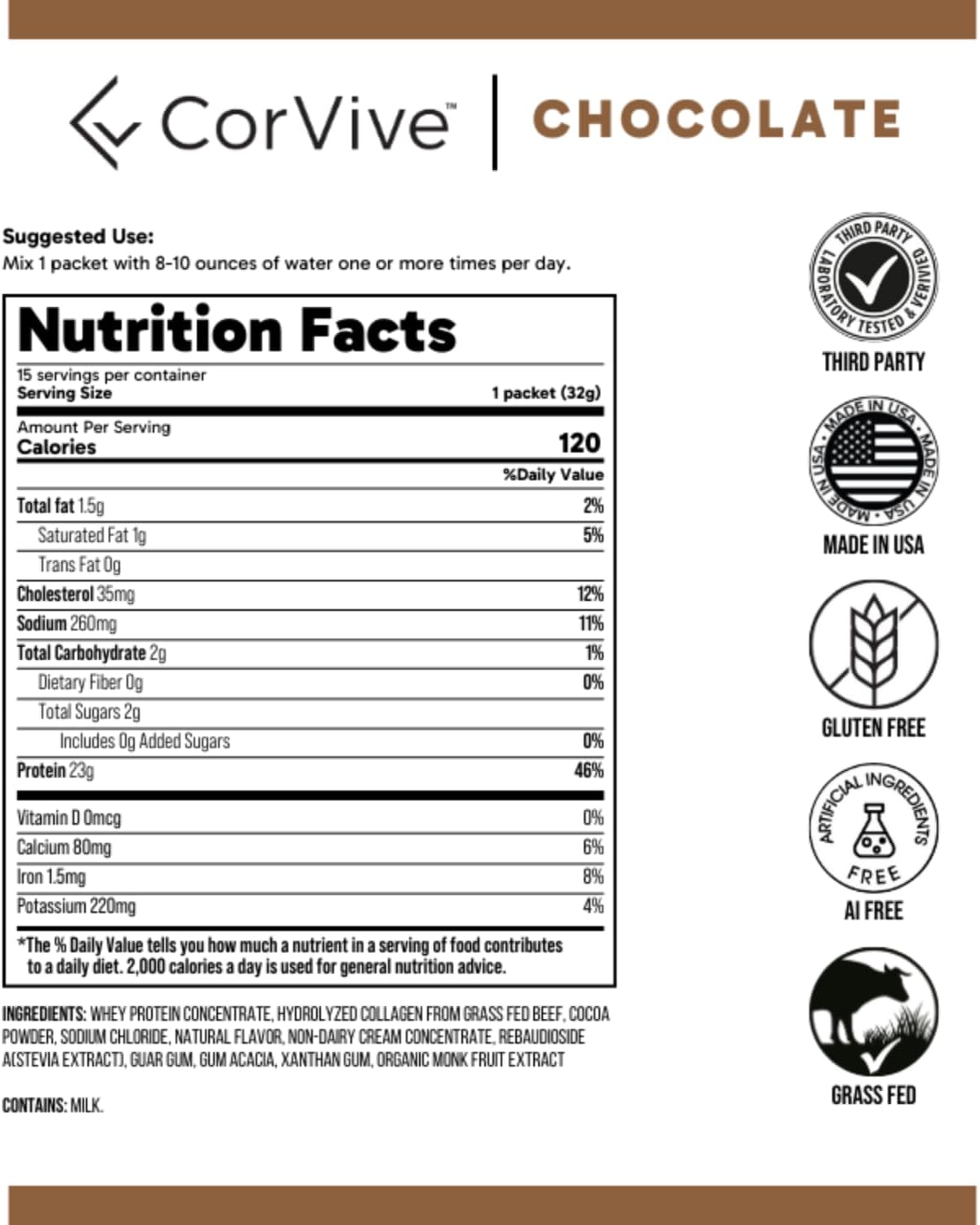 Collagen Protein Powder with 23g Protein, Grass-Fed Whey, and BCAAs for Muscle & Joint Health - Chocolate Flavor