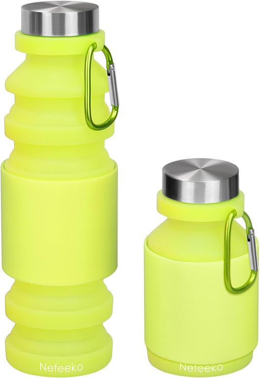 Collapsible Silicone Water Bottle for Travel Gym Camping Hiking - BPA Free, Leak Proof, Portable Sports Bottle with Carabiner