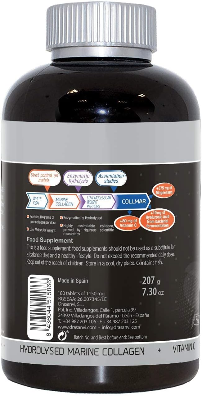 Collmar Magnesium 180 Tablets with Marine Collagen - Supports Healthy Skin, Cartilage, and Bones
